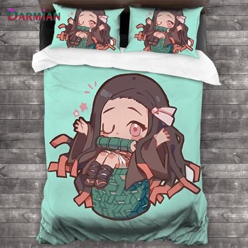 DARMIAN Demon Slayer Anime Pattern Duvet Cover Set with Pillowcase Trendy Bedding Set Bedspread Throw Pillowcase Home Decor 3Pcs