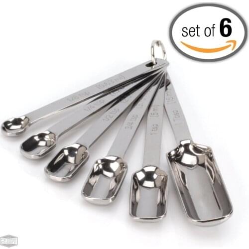 6pcs Set Narrow Stainless Steel Spice Measuring Spoons Baking Spoon DIY Kitchen Cookers Tool