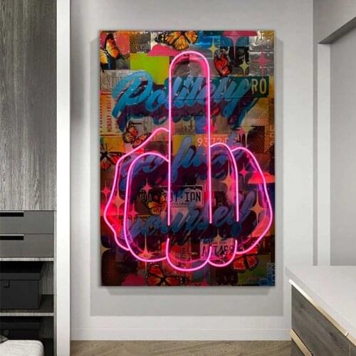 Newest Graffiti Canvas Painting Provocative Middle Finger Poster Prints Teenager Room Decoration Wall Art Pictures Etsy Dropship