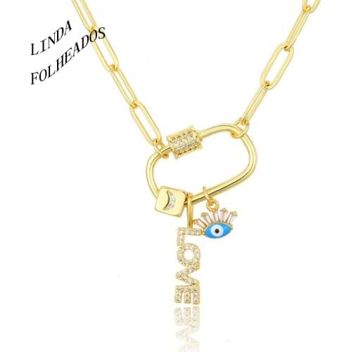 New Design Fashion Women Set Auger Love Eye Small Squares Turnbuckle Combination Romantic Pendant Necklace Jewelry Party Gift