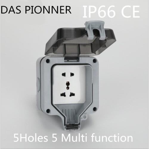 P66 waterproof socket Multi-function five hole Waterproof Outdoor Wall Power Socket 16A Standard Electrical Outlet Grounded