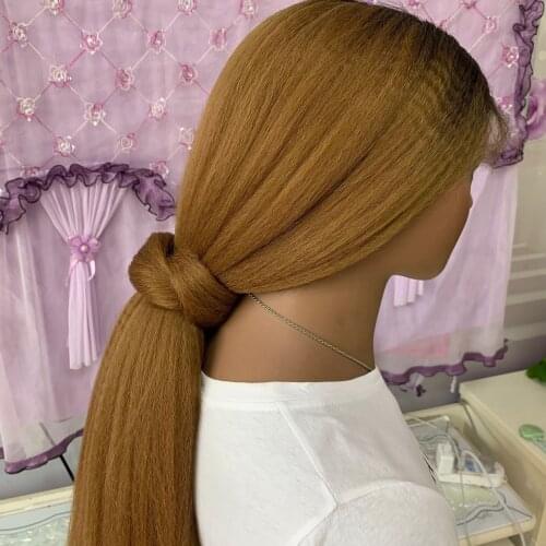 Ombre 27 Color Kinky Straight Synthetic Hair Lace Front Wig Glueless Heat Resistant Fiber Hair Ponytails For Women Wigs