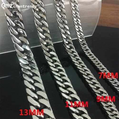 Stainless steel simple Cuban Chain Men Necklaces Jewelry 7mm/9mm/11mm/13mm Length