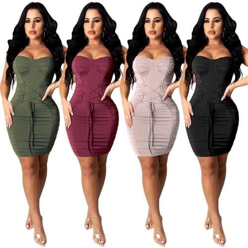 Sexy Sling Bandage Mini Dress Women Spaghetti Strap Bodycon Club Dresses 2021 Sleeveless Draped Tight Sundress Summer Clothes