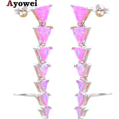 Seven pieces Triangle design Beautiful Pink Fire Opal Silver Stamped Fashion Jewelry Opal Jewelry Dangle Earrings OE445A
