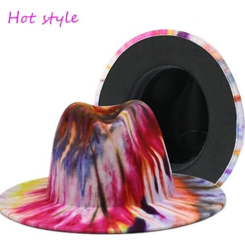 Spring fedora hat Tie dyed jazz hats Women And Men artist british unisex hat women fashionWool Bowler Hat Wholesale 2021