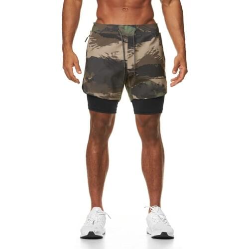 Running Shorts 2 in 1 Mens Sports Crossfit Jogging Fitness Shorts Gym Training Quick-Drying Sports Male Compression Short Pants