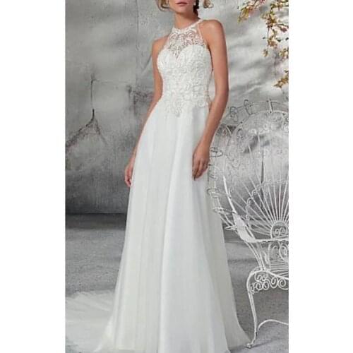 A-lineLace Halter Wedding Dress Casual Simple Elegant And Light Bridal Gown Can Be Customized Earrings