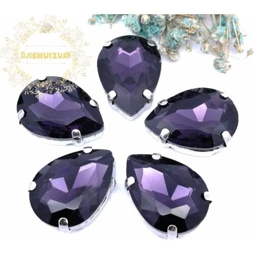 Deep Purple Water Drop shape Crystal Glass Sew-on Rhinestone with claw rhinestone for wedding13*18 10*14 7*10 18*25 20*30