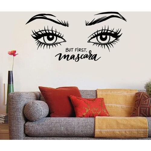 Mascara Wall Decal Beautiful Eyelash Eyebrow Eyes Cosmetic Vinyl Window Stickers Makeup Room Beauty Salon Interior Decor E692