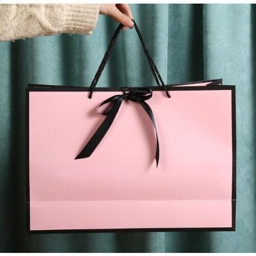 Creative clothing store paper bag bow handbag pink gift bag customizable LOGO