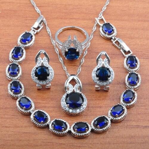 Amazing Blue Zirconia Jewelry Sets Women Bridal jewelry Crystal Earrings Necklace Pendant Ring Bracelets JS0265
