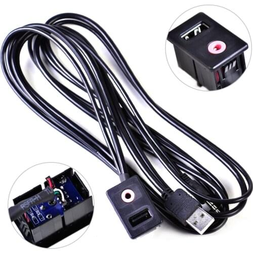 DWCX New 6-Feet USB & 3.5mm to USB & 3.5mm AUX Dashboard Flush Mount Dash Extension Cable with Mounting Bracket Adapter For Car