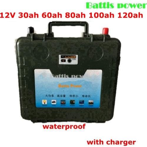 Army green waterproof case 12V 30Ah 60Ah 80Ah 100Ah 120Ah lithium battery pack for Outdoor portable power supply +charger