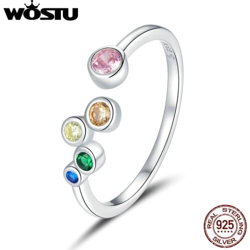 WOSTU 2020 925 Sterling Silver Colorful Bubbles Adjustable Ring for Girls Shining Zircon Ring For Party Ring Jewelry BNR149