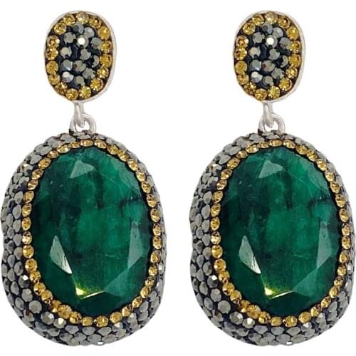 Green Emerald Natural Stone Silver Women Earrings Midyat Silver