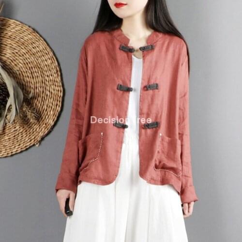 2021 retro national chinese blouse woman traditional vintage cheongsam tops hanfu tea service loose qipao chinese blouse hanfu