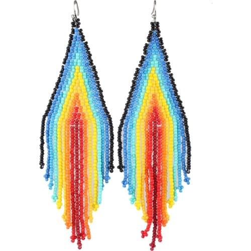 Claire Jin Long Tassel Earrings for Women Bohemian Ethnic Rainbow Small Beads drop earrings jewelry earrings 2019 boho Jewelry
