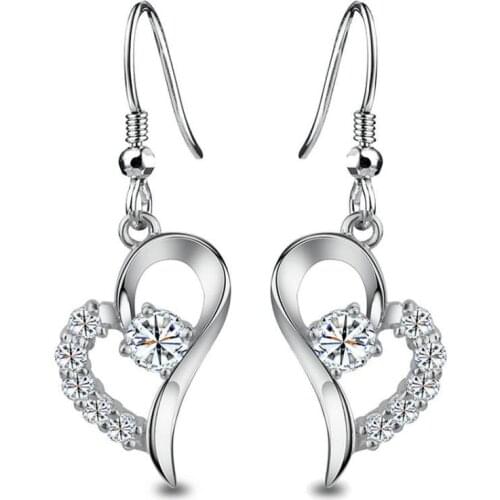 Everoyal Vintage Lady 925 Sterling Silver Earrings For Girls Jewelry Fashion Crystal Heart Drop Earrings For Women Accessories