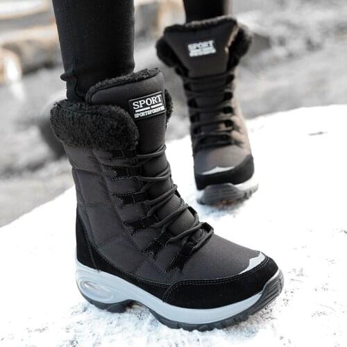 Women Snow Boots Mid-Calf Winter Waterproof Non-slip Fashion Lace Up Platform Short Plush Warm Female Shoes Fur Plus Size 36-42