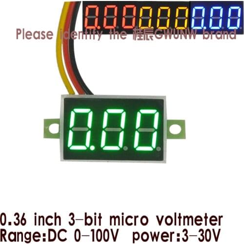0.36 inch DC LED Digital Voltmeter 0-100V Voltage Meter Auto Car Mobile Power Voltage Tester Detector 12V Red Green Blue Yellow