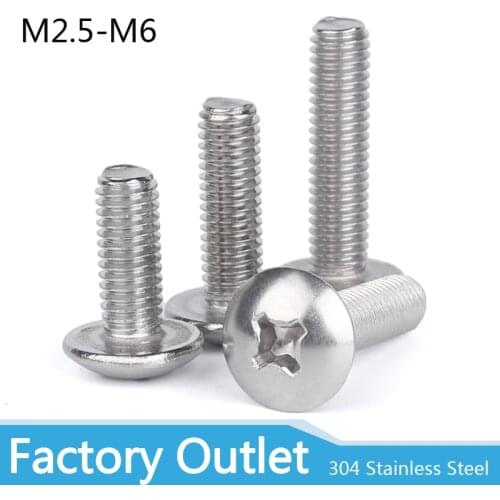 10/50X M2 M2.5 M3 M4 M5 M6 M8 304 A2-70 stainless steel JISB1111T Phillips Truss Head Large Flat Round Cross Screw Bolt L=3-80mm