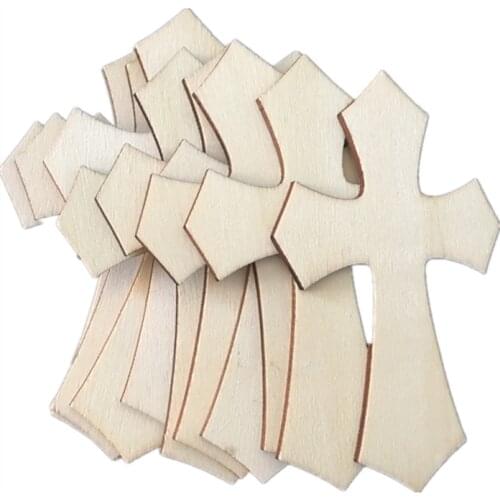 10 PCS wooden DIY accessories creative eco-friendly wooden pendant perforated cross wood chips