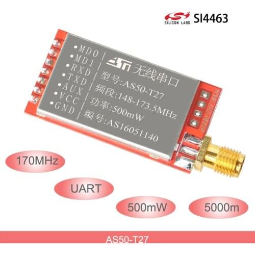 170Mhz SI4463 Wireless Modules 500mW 5000-meter Wireless Serial Communication UART Module, WOR, Ultra Low Power Consumption