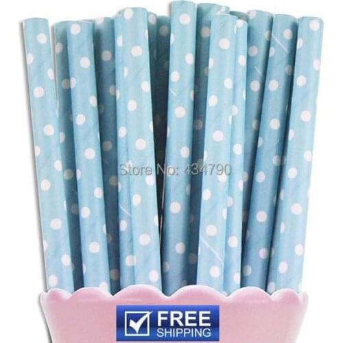 200pcs Light Blue Paper Straws White Swiss Dot in Bulk,Wedding, Birthday, Cake Pop Sticks,Party Supplies Decorations