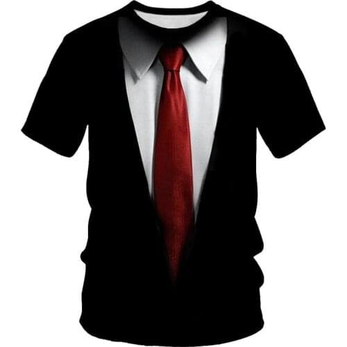 2021 summer fashion new suit fake two-piece 3D printing pattern mens cool casual short-sleeved T-shirt apparel