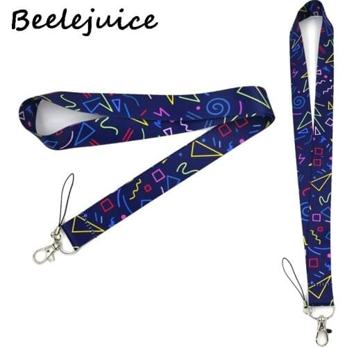24pcs Colorful Geometric Pattern Graffiti Lanyard Badge ID Mobile Phone Rope Key Lanyard Neck Straps Accessories webbings ribbon