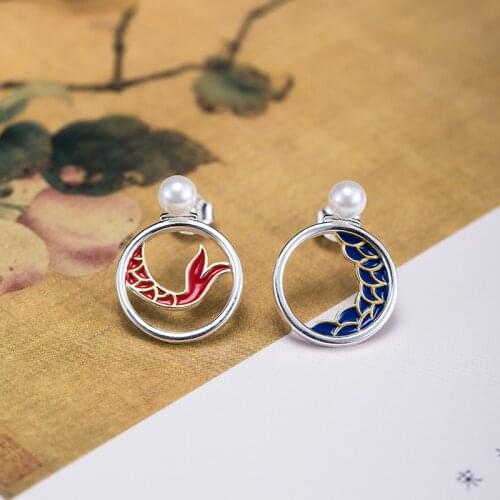 925 Sterling Silver Classic Chinese Style Fishtail Earrings Womens Creative Hollow Out Koi Fashion Earrings Jewelry Accessories