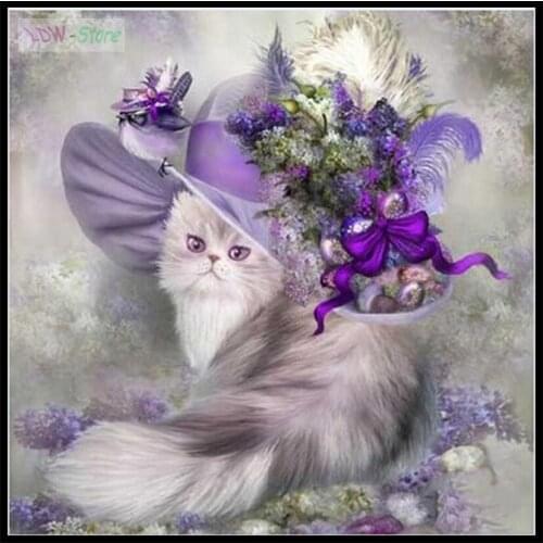 Purple cat Princess,Diamond Painting Cross Stitch DIY Diamond Mosaic 5D Full Drill Cross Stitch Kits Crystal Kids gift WG586