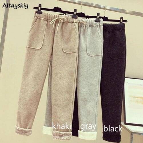 Ankle-length Pants Women Thicker Plus Velvet Loose Wide Leg Drawstring Warm Feminino Trousers BF Style Chic Leisure Oversize New