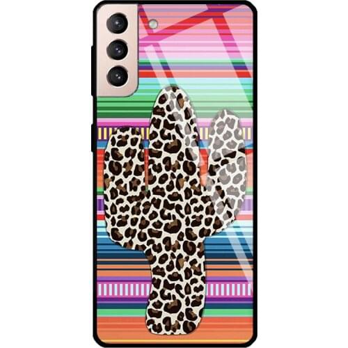 Leopard Cactus Serape Turquoise Pink Tempered Glass Case For Samsung Galaxy S21 Ultra Note 20 S8 S9 S10 Note 10 Plus S20 FE
