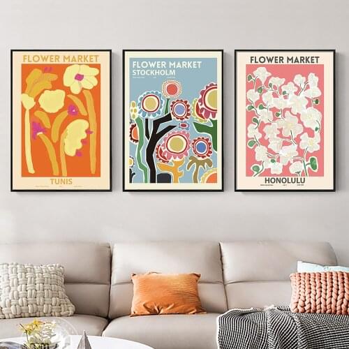 Flower Market Poster Wall Painting Art Canvas Prints Abstract Flowers Picture For Living Room Decoration