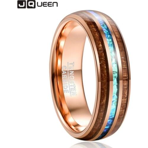 Wood Tungsten Carbide Ring For Men 8MM Rose Gold Acacia Imitation Opal Dome tungsten Steel Ring Anillo Hombre AAA Quality