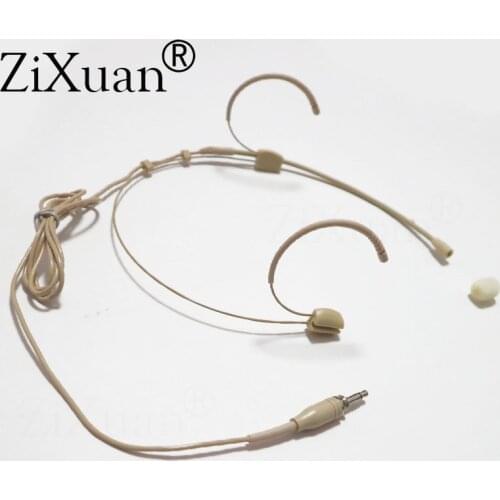 Beige Screw Thread 3.5mm Plug Headworn Headset Microphone Dual Ear Hook Headband Mic Microfone For Wireless BodyPack Transmitter