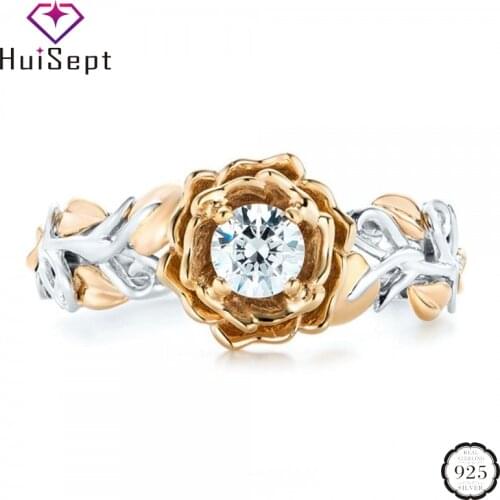 HuiSept Fashion 925 Silver Ring Flower Shape Zircon Gemstone Jewellery Ornaments Rings for Women Wedding Party Gifts Wholesales