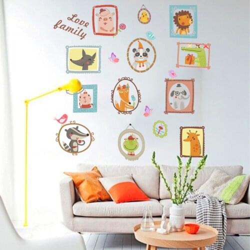 Cartoon animals love family wall stickers for kids rooms living room home decorative pvc wall decals diy poster art mural gifts