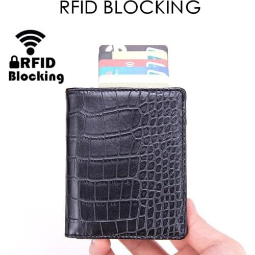 2019 RFID Blocking Card Holder Alligator PU Business ID Credit Cardholder Men Thin Metal Case Wallet Carbon Fiber Mini Purse