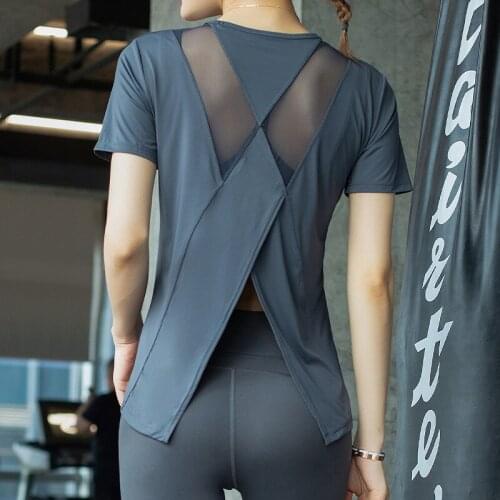 New Womens Sport Wear Mesh Fitness Running Jogging Seamless Slim Fit Short Sleeve Yoga Top Quick Dry Breathable Sexy Workout