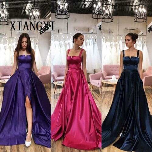 New Listing Evening Dresses Long Satin A-Line Spaghetti Strap Floor Length Formal Party Gowns Evening Dress Vestido