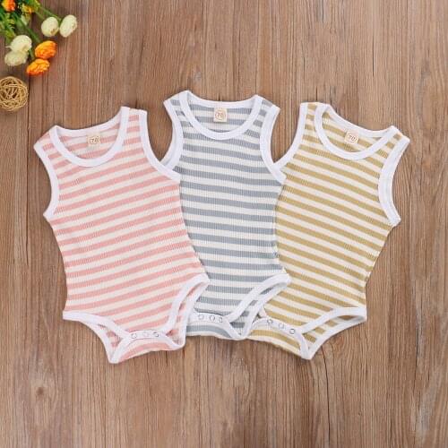 Newborn Infant Baby Girls Sleeveless Romper Striped Jumpsuit Knit Outfit Toddler Cotton Rompers