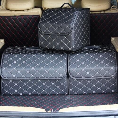 New Collapsible Car Trunk Storage Bag Organizer with Lid Portable Car Storage Stowing Tidying Leather Auto Trunk Box Organizer