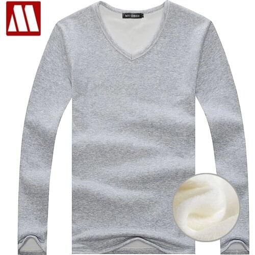 2021 Autumn Winter Fleece lined T shirt Fashion Men Velvet Undershirts Thermal Homme Casual V Neck Cotton Mens Long Johns S-5XL