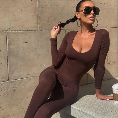 Autumn Long Sleeve Sexy Slim Fit Slimming Jumpsuit Womens One-Piece Yoga Suit Solid Color Womens Hip Lift Leggings Jumpsuit