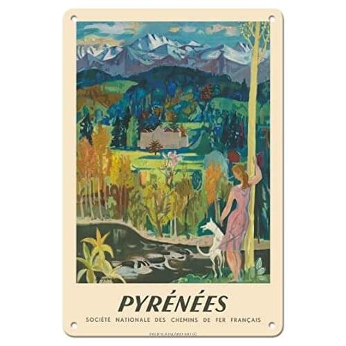 Pyrénées Mountains, Europe - French National Railways (SNCF) - Railroad Travel Poster c.1951- Metal Sign