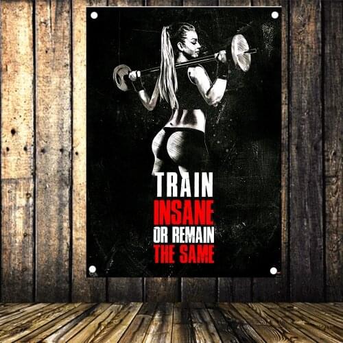 TRAIN INSANE OR REMAIN THE SAME Vintage Exercise Fitness Banners Flags Sports Inspirational Posters Tapestry Gym Wall Decoration