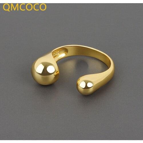 QMCOCO 925 Silver Geometry Double Ball Beads For Woman Open Ring Design INS Simple Handmade Index Finger Fashion Jewelry